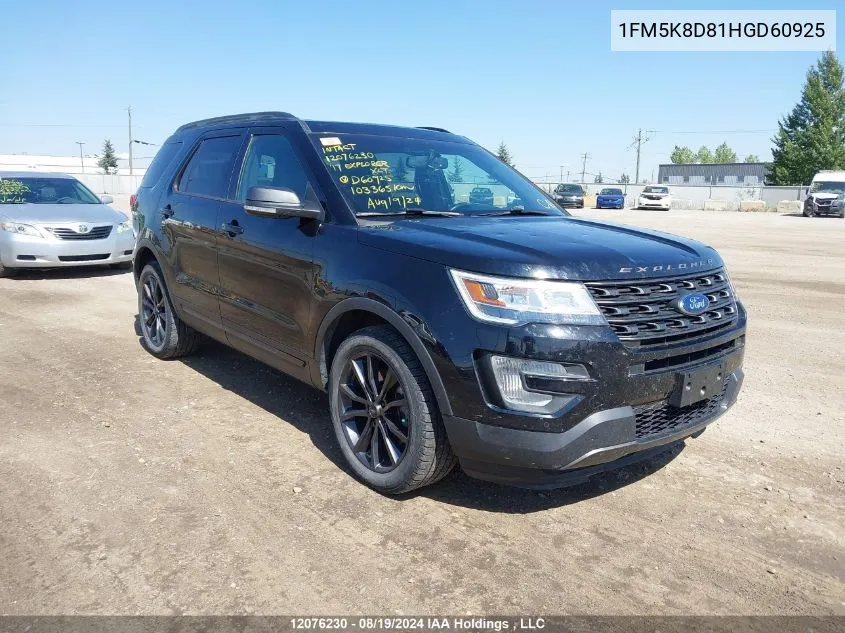 2017 Ford Explorer Xlt VIN: 1FM5K8D81HGD60925 Lot: 12076230