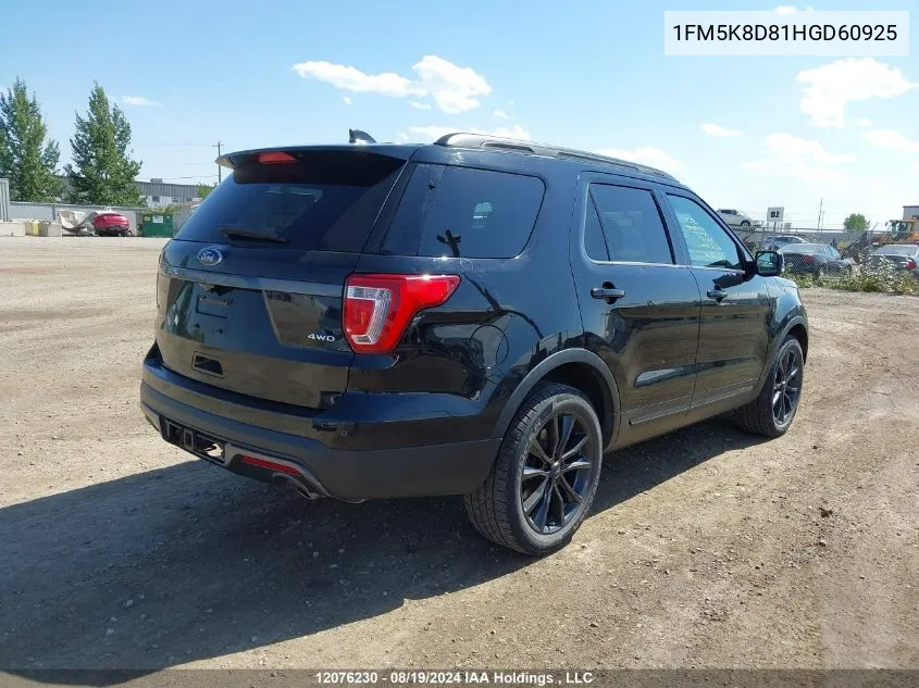 2017 Ford Explorer Xlt VIN: 1FM5K8D81HGD60925 Lot: 12076230