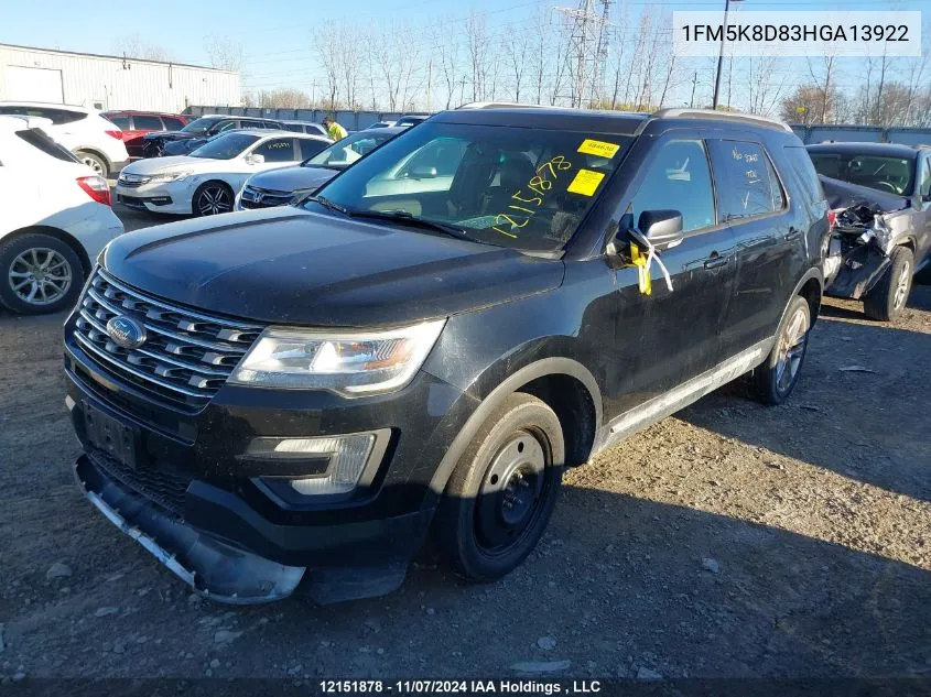 2017 Ford Explorer Xlt VIN: 1FM5K8D83HGA13922 Lot: 12151878