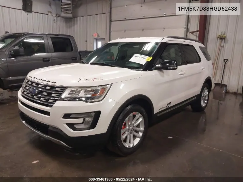 2017 Ford Explorer Xlt VIN: 1FM5K7D88HGD62438 Lot: 39461983