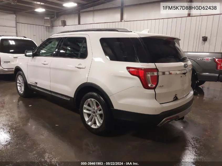 2017 Ford Explorer Xlt VIN: 1FM5K7D88HGD62438 Lot: 39461983