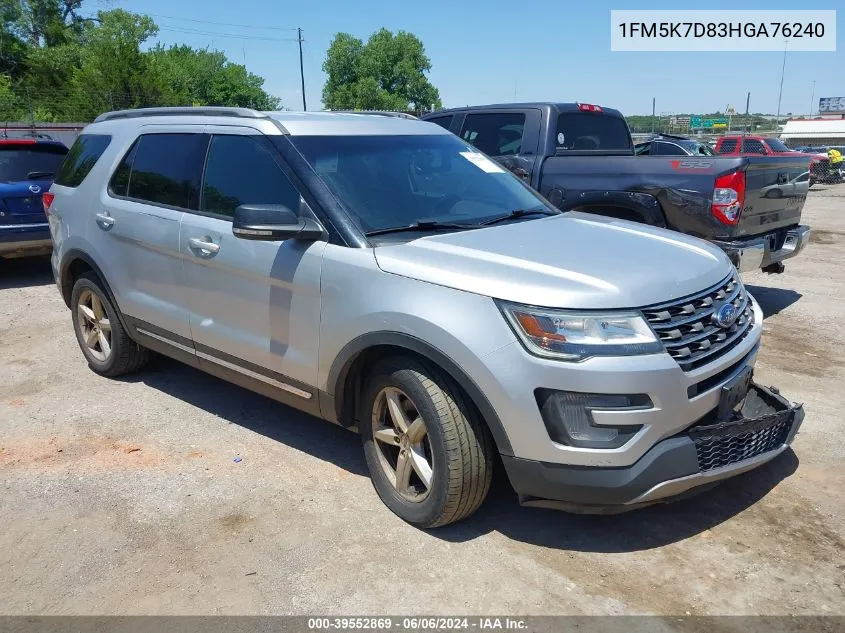 2017 Ford Explorer Xlt VIN: 1FM5K7D83HGA76240 Lot: 39552869