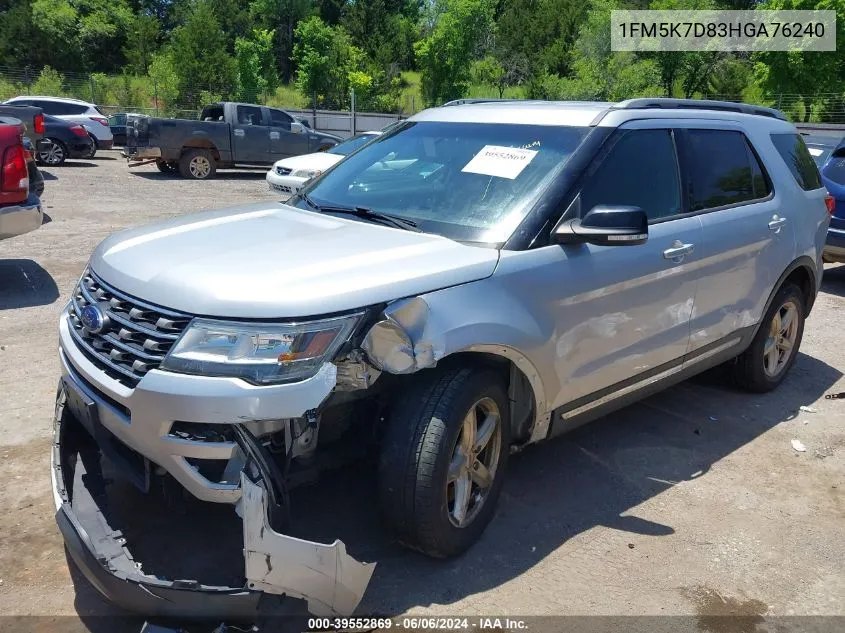 2017 Ford Explorer Xlt VIN: 1FM5K7D83HGA76240 Lot: 39552869