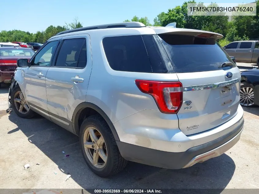 1FM5K7D83HGA76240 2017 Ford Explorer Xlt