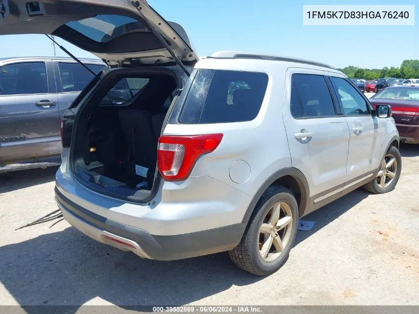 2017 Ford Explorer Xlt VIN: 1FM5K7D83HGA76240 Lot: 39552869