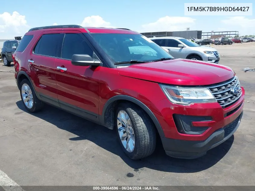 2017 Ford Explorer VIN: 1FM5K7B89HGD64427 Lot: 39564596