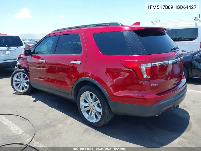 2017 Ford Explorer VIN: 1FM5K7B89HGD64427 Lot: 39564596