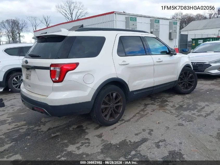 2017 Ford Explorer Xlt VIN: 1FM5K7D83HGA02056 Lot: 39582982