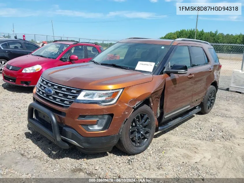 2017 Ford Explorer Xlt VIN: 1FM5K8D87HGD94318 Lot: 39609676