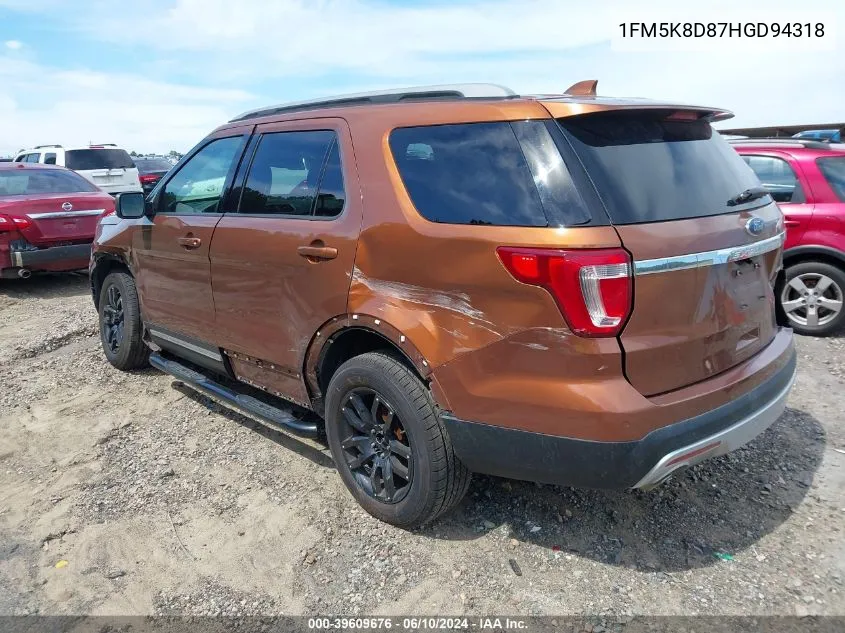 2017 Ford Explorer Xlt VIN: 1FM5K8D87HGD94318 Lot: 39609676