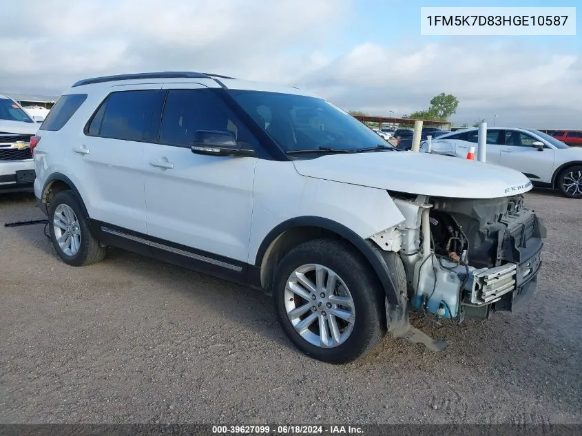 2017 Ford Explorer Xlt VIN: 1FM5K7D83HGE10587 Lot: 39627099