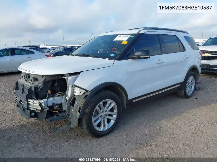 2017 Ford Explorer Xlt VIN: 1FM5K7D83HGE10587 Lot: 39627099