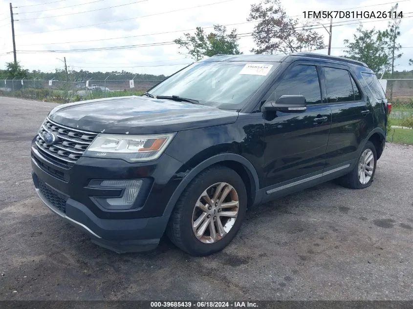 2017 Ford Explorer Xlt VIN: 1FM5K7D81HGA26114 Lot: 39685439