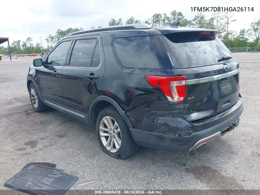 2017 Ford Explorer Xlt VIN: 1FM5K7D81HGA26114 Lot: 39685439