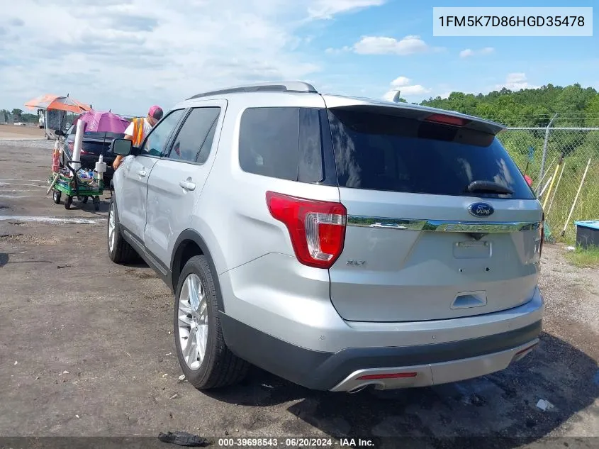 2017 Ford Explorer Xlt VIN: 1FM5K7D86HGD35478 Lot: 39698543