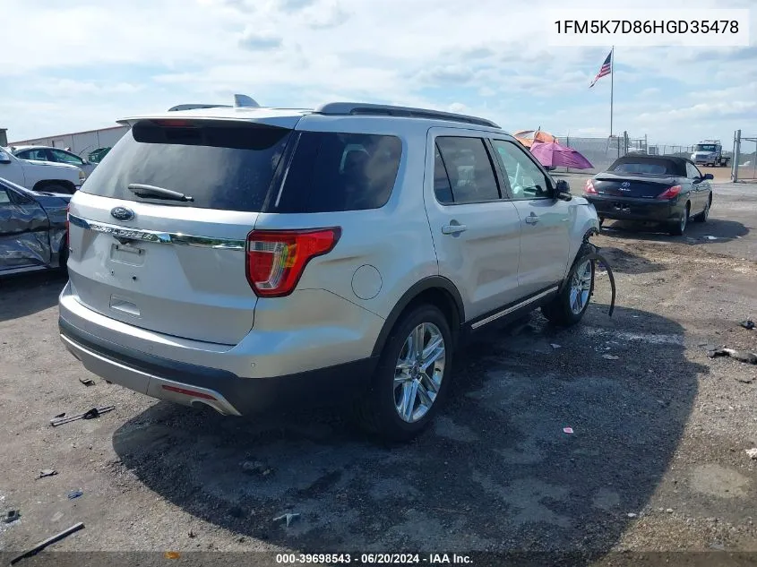 1FM5K7D86HGD35478 2017 Ford Explorer Xlt