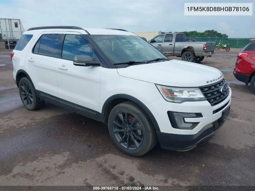 1FM5K8D88HGB78106 2017 Ford Explorer Xlt