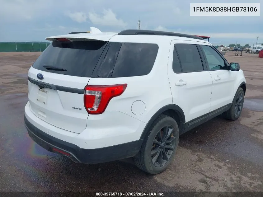 1FM5K8D88HGB78106 2017 Ford Explorer Xlt