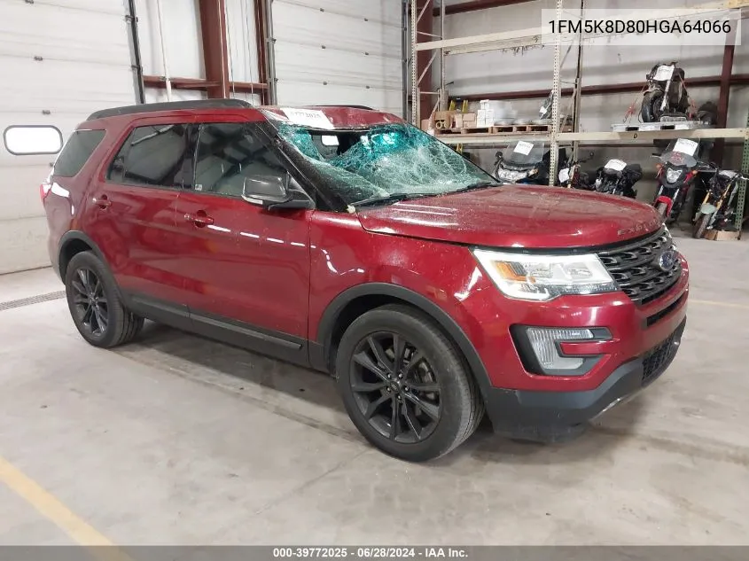 2017 Ford Explorer Xlt VIN: 1FM5K8D80HGA64066 Lot: 39772025