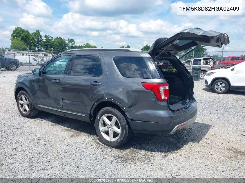 2017 Ford Explorer Xlt VIN: 1FM5K8D82HGA02409 Lot: 39785283