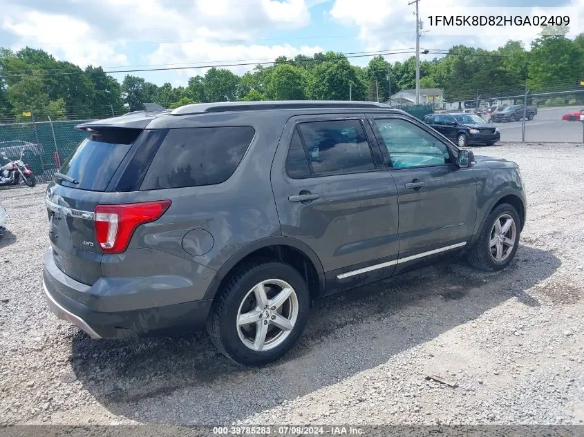 2017 Ford Explorer Xlt VIN: 1FM5K8D82HGA02409 Lot: 39785283