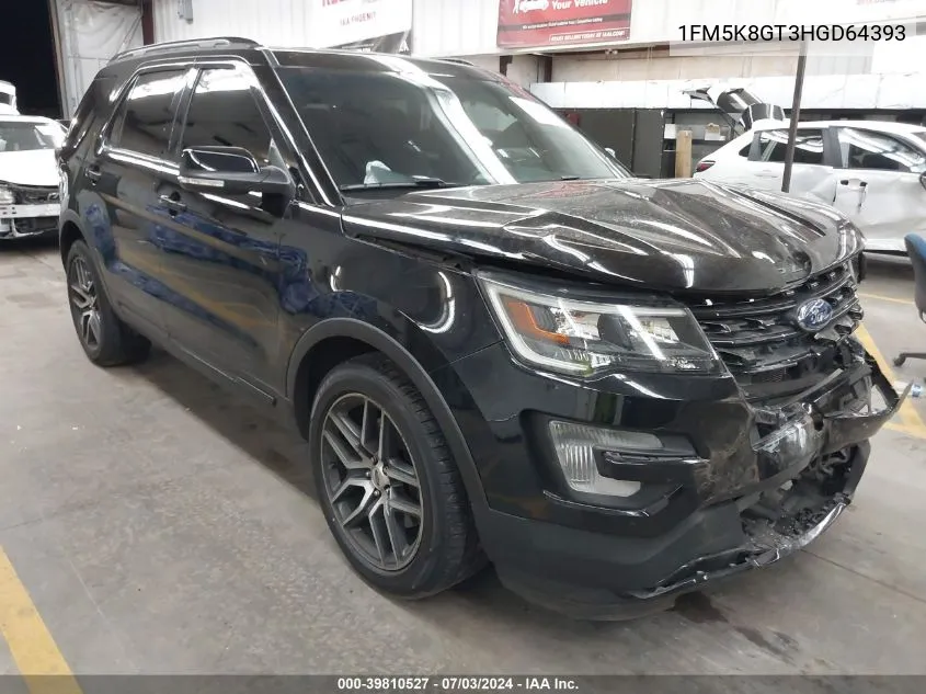 2017 Ford Explorer Sport VIN: 1FM5K8GT3HGD64393 Lot: 39810527