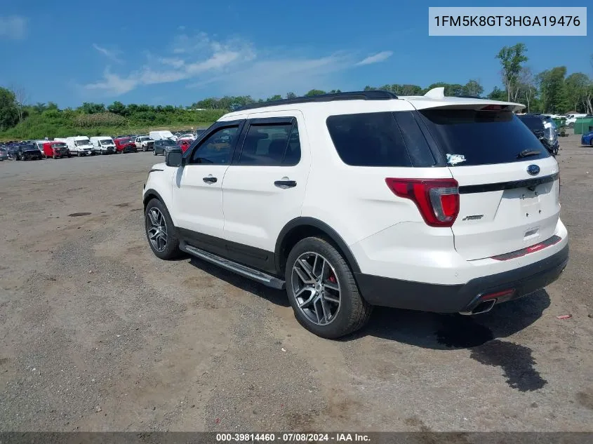 2017 Ford Explorer Sport VIN: 1FM5K8GT3HGA19476 Lot: 39814460