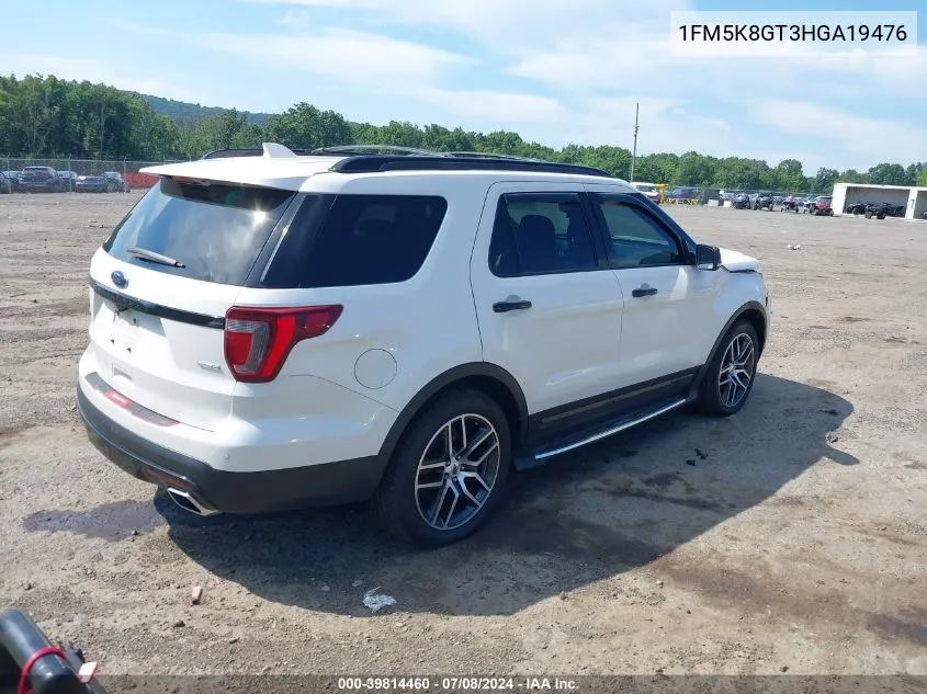 2017 Ford Explorer Sport VIN: 1FM5K8GT3HGA19476 Lot: 39814460