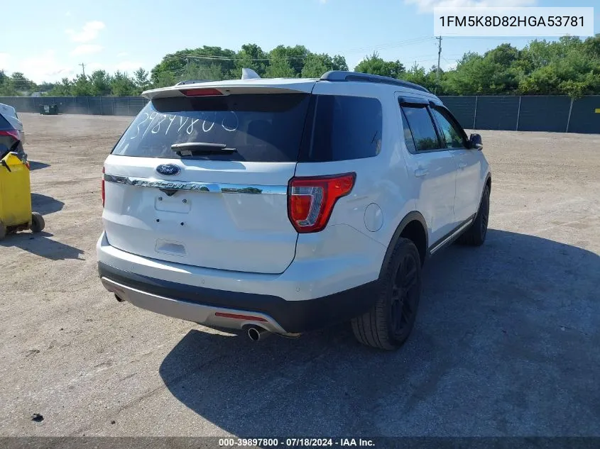 2017 Ford Explorer Xlt VIN: 1FM5K8D82HGA53781 Lot: 39897800