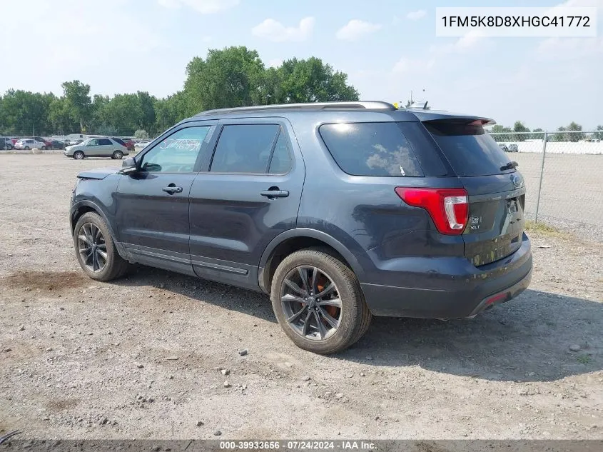 2017 Ford Explorer Xlt VIN: 1FM5K8D8XHGC41772 Lot: 39933656