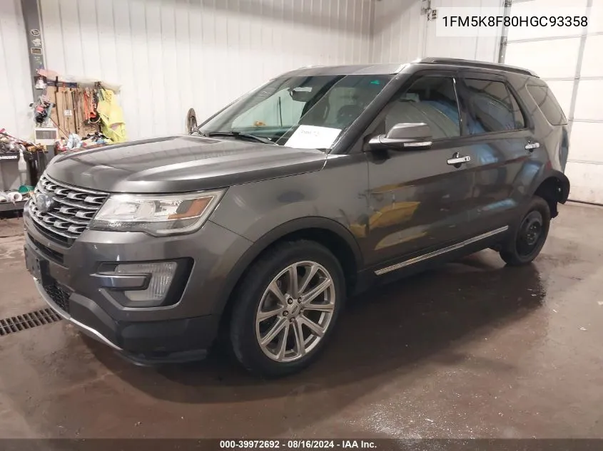 2017 Ford Explorer Limited VIN: 1FM5K8F80HGC93358 Lot: 39972692