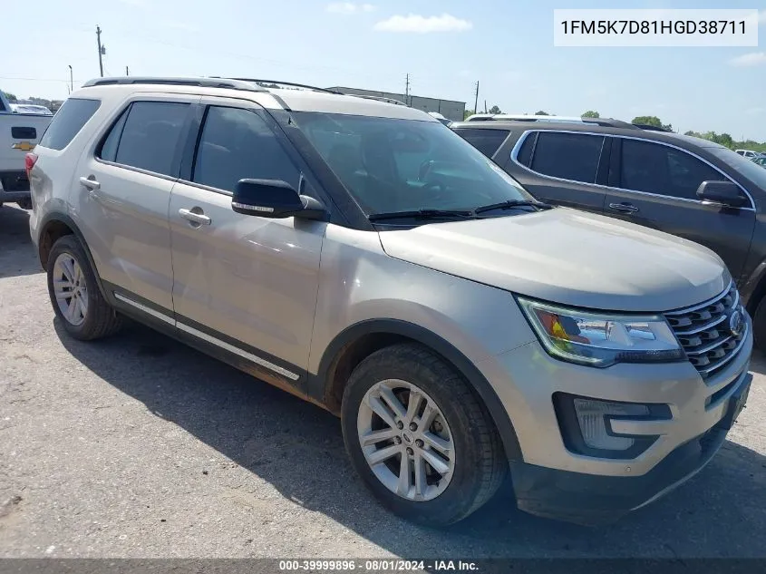 2017 Ford Explorer Xlt VIN: 1FM5K7D81HGD38711 Lot: 39999896