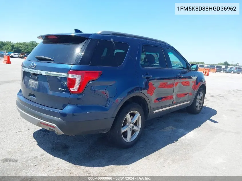 2017 Ford Explorer Xlt VIN: 1FM5K8D88HGD36962 Lot: 40009066