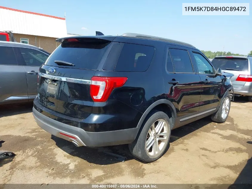 2017 Ford Explorer Xlt VIN: 1FM5K7D84HGC89472 Lot: 40015887