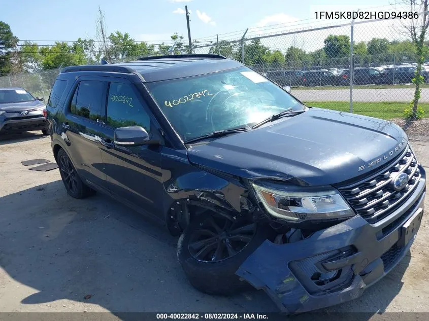 2017 Ford Explorer Xlt VIN: 1FM5K8D82HGD94386 Lot: 40022842