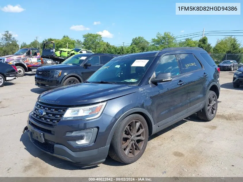 2017 Ford Explorer Xlt VIN: 1FM5K8D82HGD94386 Lot: 40022842