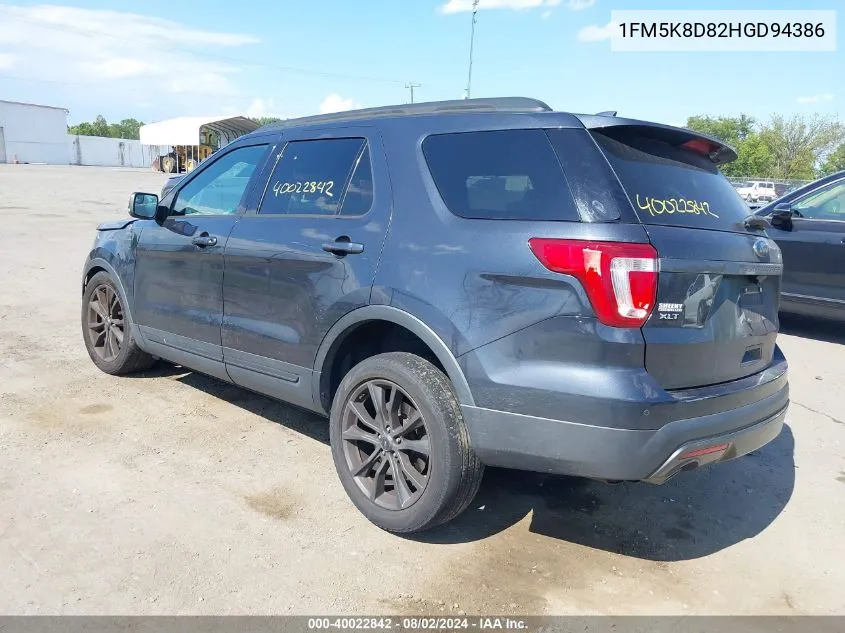 2017 Ford Explorer Xlt VIN: 1FM5K8D82HGD94386 Lot: 40022842