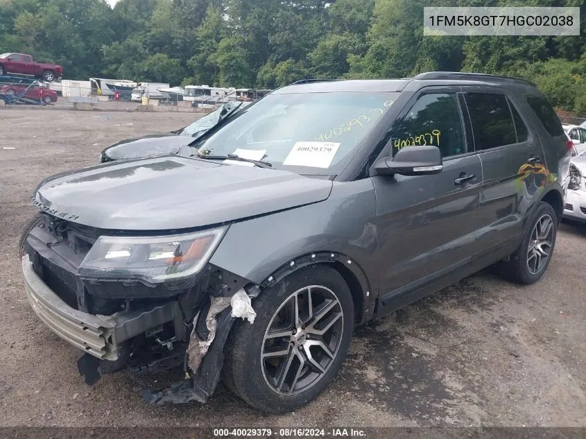 2017 Ford Explorer Sport VIN: 1FM5K8GT7HGC02038 Lot: 40029379