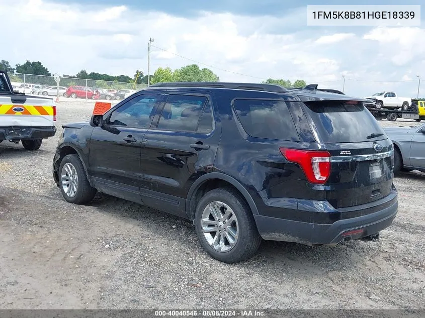 2017 Ford Explorer VIN: 1FM5K8B81HGE18339 Lot: 40040546