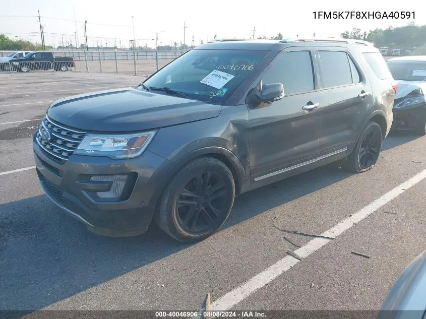 2017 Ford Explorer Limited VIN: 1FM5K7F8XHGA40591 Lot: 40046906