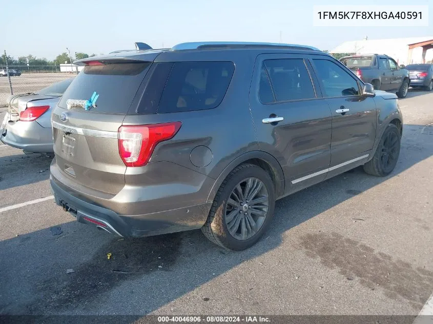 2017 Ford Explorer Limited VIN: 1FM5K7F8XHGA40591 Lot: 40046906