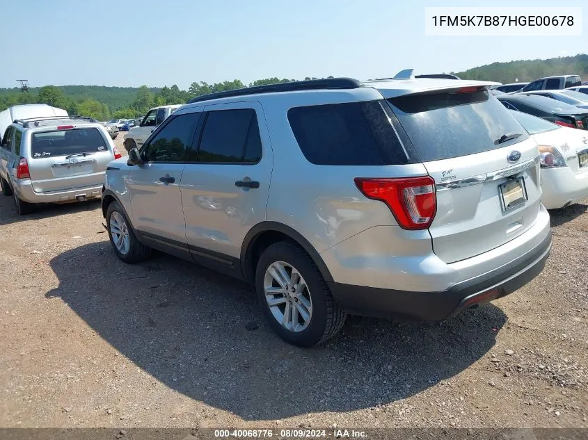 2017 Ford Explorer VIN: 1FM5K7B87HGE00678 Lot: 40068776