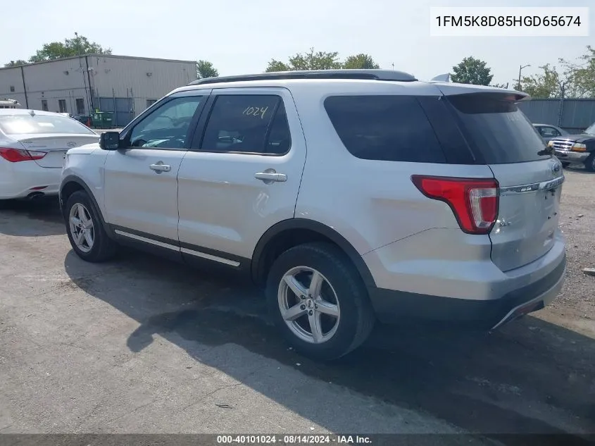 2017 Ford Explorer Xlt VIN: 1FM5K8D85HGD65674 Lot: 40101024