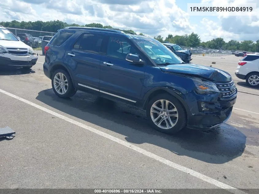 2017 Ford Explorer Limited VIN: 1FM5K8F89HGD84919 Lot: 40106896