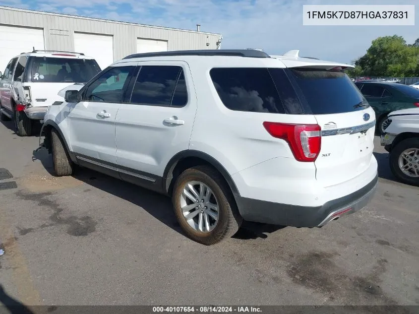 2017 Ford Explorer Xlt VIN: 1FM5K7D87HGA37831 Lot: 40107654