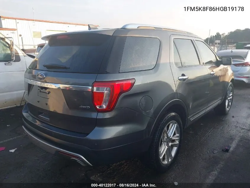 2017 Ford Explorer Limited VIN: 1FM5K8F86HGB19178 Lot: 40122017