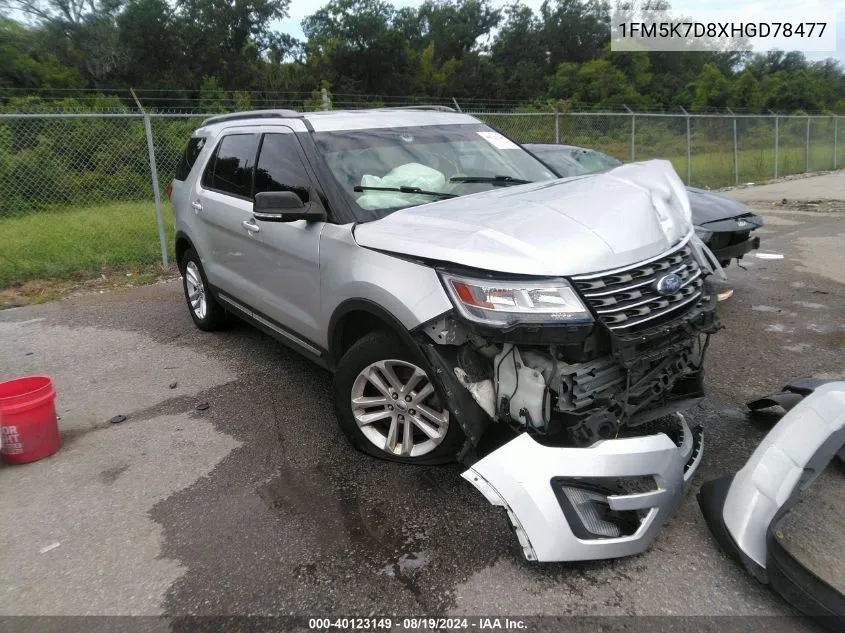 2017 Ford Explorer Xlt VIN: 1FM5K7D8XHGD78477 Lot: 40123149