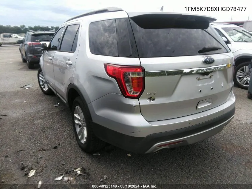 2017 Ford Explorer Xlt VIN: 1FM5K7D8XHGD78477 Lot: 40123149