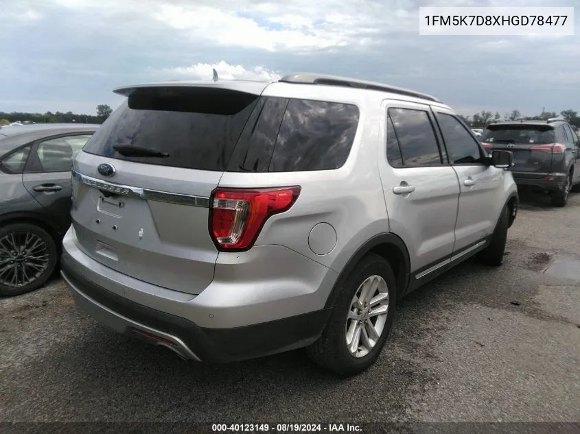 2017 Ford Explorer Xlt VIN: 1FM5K7D8XHGD78477 Lot: 40123149