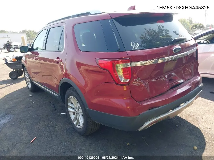 2017 Ford Explorer Xlt VIN: 1FM5K7D8XHGA45826 Lot: 40129005